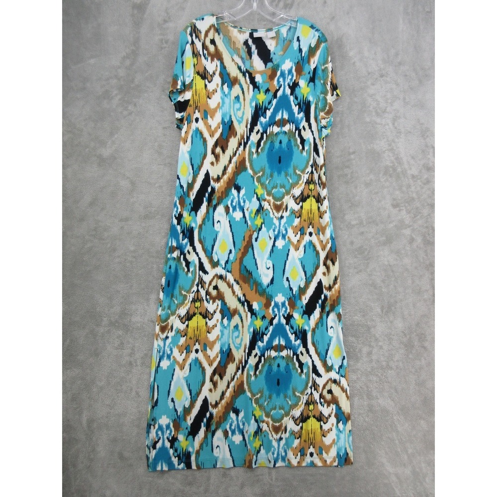 Chicos Dress Womens 3 US XL Travelers Ikat Aztec Maxi‎ Southwestern Slinky Knit